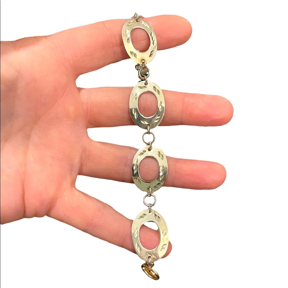 Vintage sterling silver 925 etched large link  bracelet